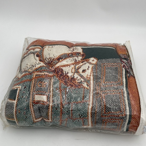 Vintage Holiday Tapestry village Throw Blanket Multicolor Goodwin weavers cotton - Picture 5 of 5